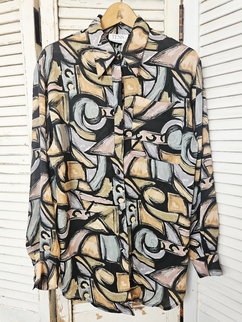 Vintage 90s Semi-Sheer Watercolour Print Blouse Medium